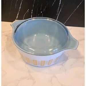 Pyrex Gourmet Promo #475 B 2.5 Qt Casserole Dish 1961 Delphite Blue Gold & lid
